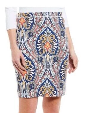 J. Mclaughlin Reversible Halle Pencil Skirt XS Scuba Houndstooth Paisley Print